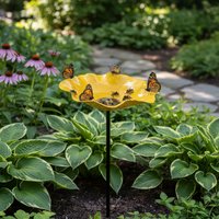 Flower Shaped Bees Water Stand Feeder Butterfly Bees Bath Bowl Handmade Flowers Bee Bath for Outdoor Lawn Landscape Decoration