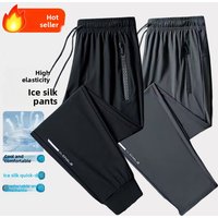 Ice Silk Casual Pants for Summer Thin Loose Fast-drying Stretch Breathable Sports Pants Jogger Man Gym Shirt Quick Football Mens