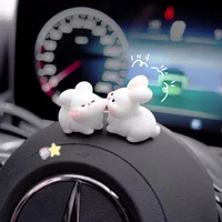 2Pcs Cartoon Kiss Face Rabbit Kitten Doll Ornaments Funny Resin Ducks Frogs Figurines Ornaments Car Interior Dashboard Ornaments