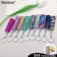 Monking Luxury Rhinestone 5ml Perfume Sub Bottle Key Chain Exquisite Key Ring Jewelry Accessories Gift for Woman Men