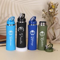 1PC Personalized Stainless Steel Water Bottle, Custom Name & Cartoon Penguin, Insulated Sports Water Bottle with Handle for Kids