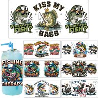 Popular Funny Outdoor fishing Artwork UV Sticker Party DIY Decals 3D transfers uvdtf tumbler seal stickers 16oz uv dtf cup wraps