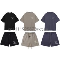 New Series Summer 2-piece Set Luxury Design Printed Letter Couple Shorts Top Double Line High Street Men's Oversized Shorts Set