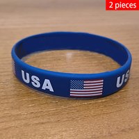 2pcs USA National Flag Wristbands Sports Silicone Bracelet Men Women Rubber Band Patriotic Commemorative Fashion Accessory