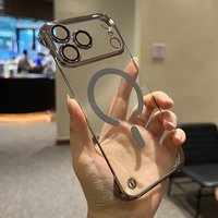 Frameless Luxury Plating Clear Magnetic Case For iPhone 17 Air 16 15 14 13 Pro Max For Magsafe Wireless Charge Shockproof Cover