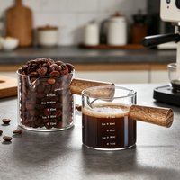 750ML Hot Wooden Handle Hand-brew Coffee Machine Single/double-mouth Glass Coffee Measuring Cup Precise Scale, Reusable