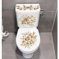 Luxury Gold Pearl Floral Toilet Sticker, Waterproof Self-Adhesive Bathroom Decor Sticker Wall Stickers Wall Sticker Wall Decor S