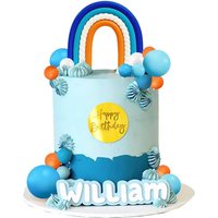 32pcs Blue Rainbow Cake Topper with Blue Orange Ball for Baby gender revealed boys and girls' Birthday Blue Theme Party wedding