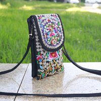 New Ethnic Style Embroidered Bag Women Mobile Phone Bag Flap Canvas Bag Crossbody Bag Popular Double Layer Zero Wallet
