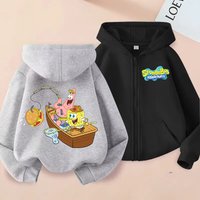 SpongeBob SquarePanted Child Cardigan Hooded Jacket Anime Cartoon Print Polyester Overcoat Boys Winter Warm Clothing Kids Gifts