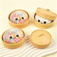 Rainbow Dumpling Squishy with Bead Sensory Squeeze Toys for Stress Relief with Bamboo Steamer Funny Kawaii Toy Birthday Gifts