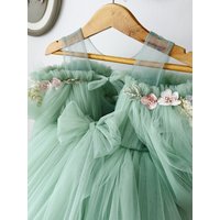 Custom Flower Girl Dress Wedding Gown Birthday Party Pageant Dress Cold Shoulder 3D Floral Beaded Tulle Princess Dress For Littl