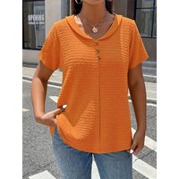 Plus size spring and summer new fashionable elegant pure color textured fabric buttoned doll neck short sleeve multi-scene match