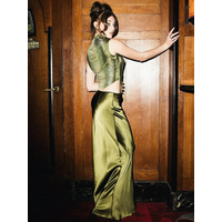 2025 Women Sexy Tassel Army Green Maxi Long Two Pieces Skirt Bandage Set Celebrity Designer Fashion Women's Set