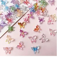 50Pcs 3D Resin Butterfly Nail Charms Gradient Fairy Butterflies Nail Art Decoration Mix Color Rhinestones Jewelry for Nail Salon