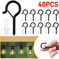 40PCS Sheep Eye Hook with Safety Buckle Q-type Screw Hook for Hanging Outdoor String Lights Ceiling Storage Pegboard Accessories
