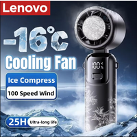 Lenovo Ice Cooling Handheld Fan 100 Speeds Turbo Portable USB Desk Fan Foldable/Hangable for Outdoor Fast Chill Ice Compress