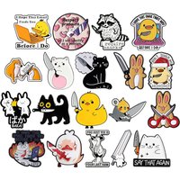 Animal with Knife Collection Enamel Pins Sword Cats Dog Duck Brooches Badge Working Fierce Kitten Rabbit Jewelry Gift