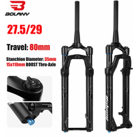 BOLANY MTB Bicycle Air Suspension Front Fork 80mm Travel BOOST Front TA Fork Bicycle Shoulder-Controlled Fork Adjustable Damping