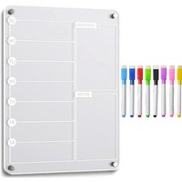 Fridge Weekly Calendar, Clear Magnetic Acrylic Reusable Planner with Markers for Grocery Shopping List & Chore Chart