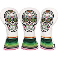 Sugar Skull Embroidered 8 Colors Choose PU Faux Leather Golf Club Driver Wood Hybrid Head Cover