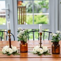 6pcs Wedding Rose Candle Rings Artificial Floral Wreaths with Green Leaves White Flower Candle Rings Candleholders Garland