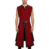 Mens Cosplay Tunic Vest Gown Shirt Tops with Belt Medieval Larp Warriors Knight Costume Sleeveless Tabard Coat Surcoat For Adult
