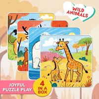 4-in-1 Wild Animals Jigsaw Puzzles for Kids Engaging & Educational Toys Christmas Birthday Gift for Boys Girls Family Activity