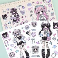 6 Japanese-style Cute Cartoon Anime Stickers Inexpensive for Students Suitable for Phones Journals Self-adhesive and For Collage