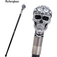 Silver Resin Rose Flower Skull Head Cane Decorative Cospaly Cane Halloween Mace Wand Crosier Performance Stage Cane 94cm