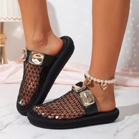 2026 Luxury brand new hollowed out breathable toe cap half drag thick sole temperament versatile fashion beach slippers 37-41