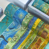 10pcs Van Gogh gold stamping and paper tape, creative and beautiful DIY notebook decoration material stickers 10 rolls