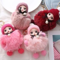 1Pcs Baby Keychain Pendant Cute Fluffy Plush Doll Keychains Women Girl Bags Keyrngs Cars Key Ring Gift Charming Decoration