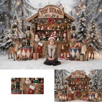 Wonderful Christmas Toy Stand Snow Forest Photography Backdrop For Winter Holiday Photo Background