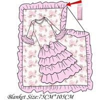Boutique Custom Newborns Flower Bow Baby Girl Gown Set Strawberry Print Lace Baby Gown Matches Baby Blanket