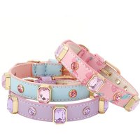 Genuine Leather Dog Collar Cat Puppy Rhinestone Hexgonal Diamond Bling Big Stone Luxury Charming Pet Gift Premuim Pet Product