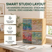 Bamboo marker pen storage rack, wooden desktop storage rack, 126 marker pens, fountain pens, pencils, art brushes fixed storage racks, with 18 compartments, suitable for artists, teachers, students,