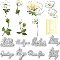 Blooming Anemone Magnolia Flowers Cutting Dies Set Happy Spring Script Sentiment Words DieCut for DIY Paper Card Making 2024 New