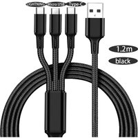 1PC 3 In 1 USB Charger Fast Charging Cable TypeC Micro LIGHTNING Multi Charger Cable for iPhone Huawei Xiaomi Nylon Braided Cord