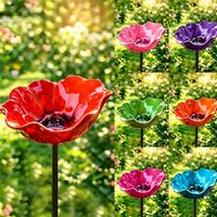 7pc Flower Shaped Bee Watering Station Metal Flower Garden Stake Outdoor Bird Bath Water Feeder Garden Bird Bath Bowlfor Outside