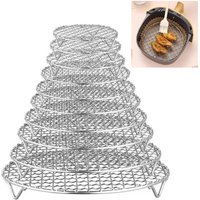 Portable Round Air Fryer Rack Stainless Steel with Foot BBQ Net Stackable Steam Baking Rack Home Kitchen Oven Steamer Cooker