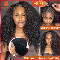 Millionaire Queen Half Wigs Wear and Go Beginner Friendly Burmese Pixie Curly Half Wig 300% Clip Ins Flip Over Glueless Wigs