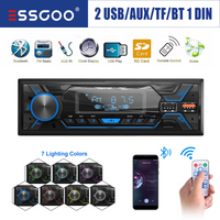 ESSGOO Car Radio Single 1 DIN Bluetooth SD Aux-In Universal USB FM MP3 Player Remote Control TF With Colorful Lights Head Unit