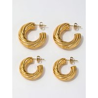 JOOLIM Jewelry High End PVD Wholesale Tarnish Freee Chunky Fashion Twisted Thread Hollow Hoop Stainless Steel Earring For Women