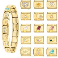 2024 Fashion Gold Color Heart Moon Italian Charm Links Fit 9mm Stainless Steel Modular Bracelet DIY Making Jewellry