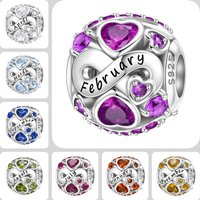 925 Sterling Silver Month Birthstone Heart Zircon Charm Bead Fit Bracelet Necklace Pendant DIY Jewelry Birthday Party Gifts 2026