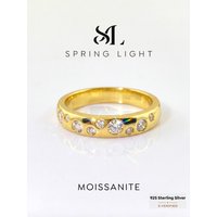 Real Round Moissanite Diamond with Certificate Rings for Women Engagement Anniversary 925 Sterling Silver Fine Jewelry