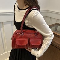 Vintage Women Business Shoulder Bags Simple Ladies Commute Tote Bag Pu Leather Female Underarm Bag Black Large Handbags Purse