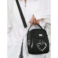 1pc Women's Nylon Shoulder Bag Heart Butterfly Pattern Casual Mini Crossbody Bag Adjustable Multi-Layer Solid Color Hand Bag