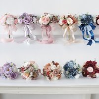 YeeNanee 9 inch Rustic Wedding Bouquets for Bride Bridsmaid Blue Pink Artificial Flowers Small Bouquet for Proposal Ceremony